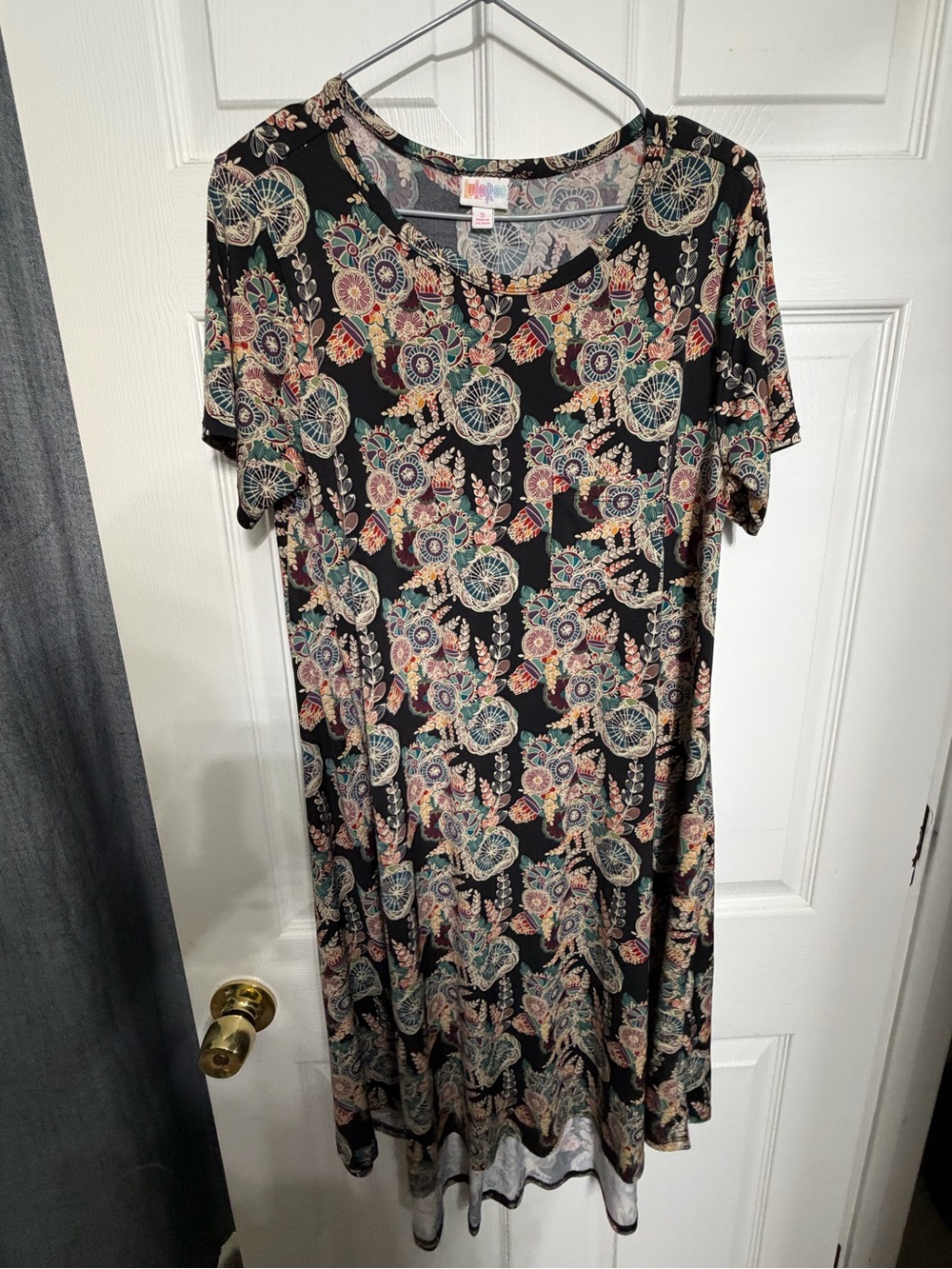 LuLaRoe Black Floral Paisley Midi Dress with Multicolor Accents